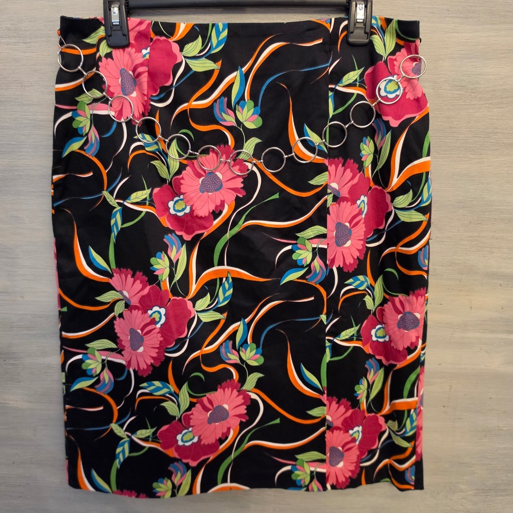 Metro Style Stretch 97% Cotton Colorful Floral Print Pencil Skirt‎ Size 12 GC